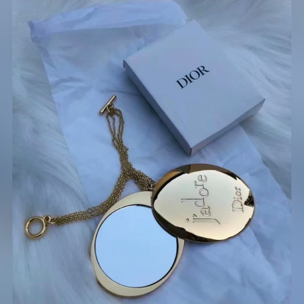 Women Dior Beauty Cosmetic Makeup Gold Pocket Compact Mirror